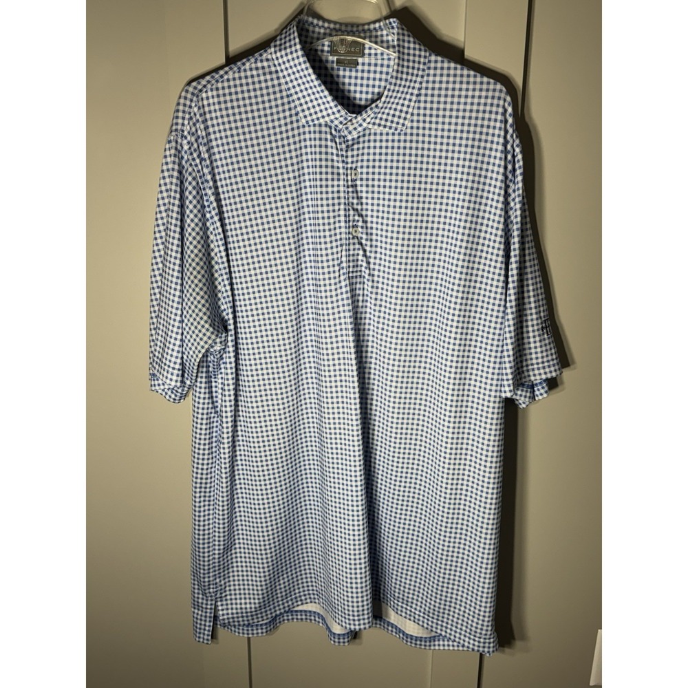 Fennec Mens Golf Polo Shirt Size Extra Large Blue Check Short Sleeve Performance